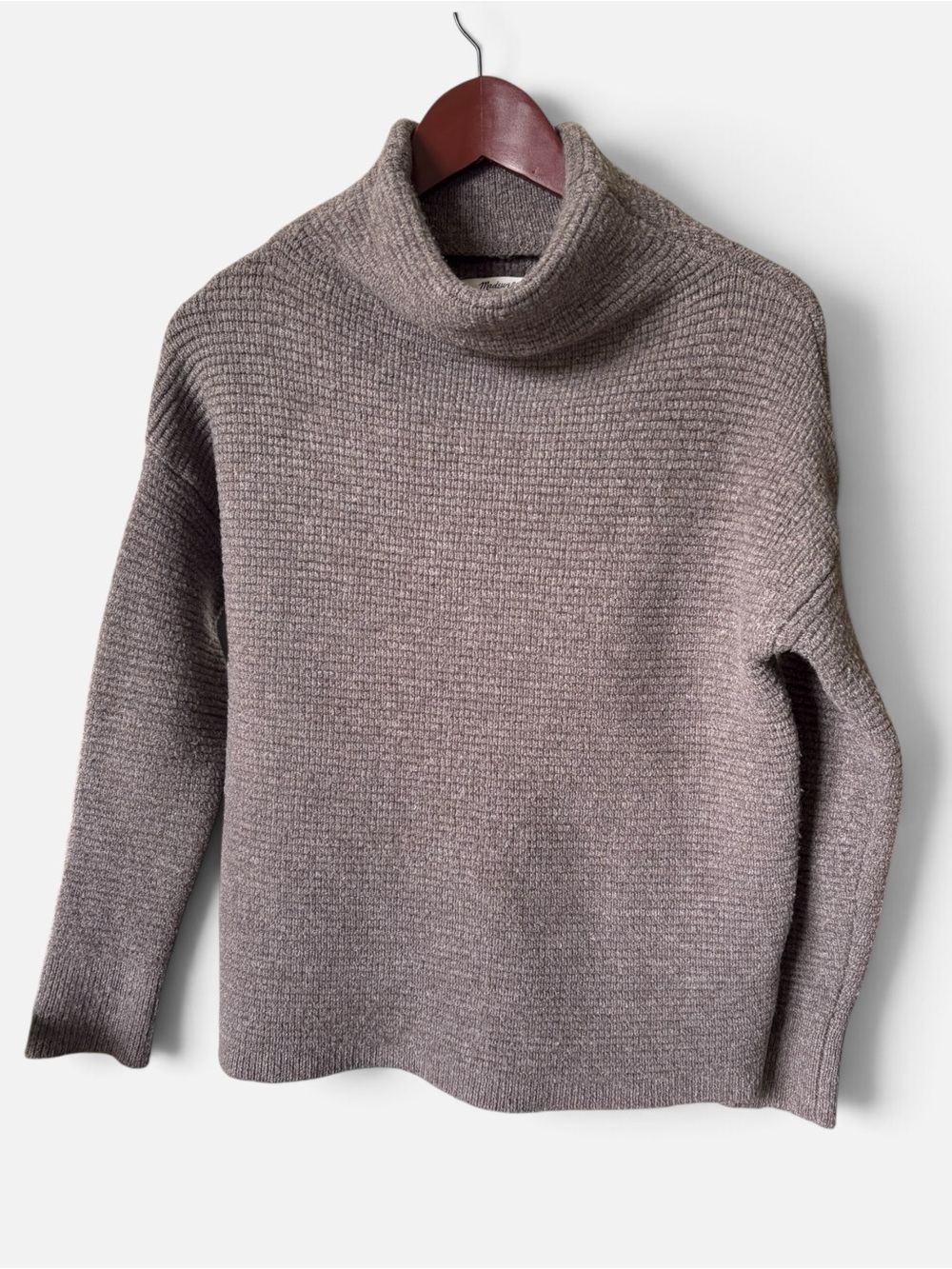 Madewell Southfield Mockneck Waffle Knit Sweater Wool Blend Taupe XS